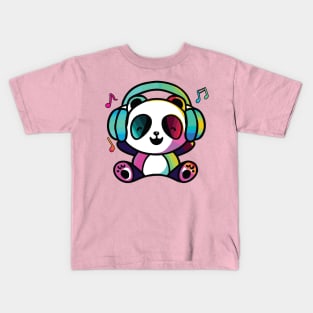Happy Panda Bear with headphones Kids T-Shirt